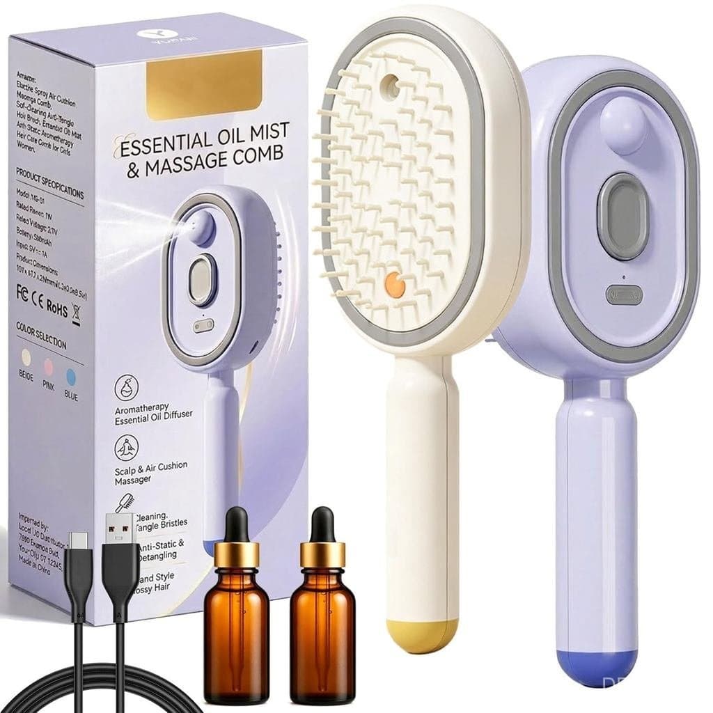 Escova de Massagem com Almofada de Ar e Spray Elétrico, Escova de Cabelo com Spray e Massagem com Água, Escova de Cabelo