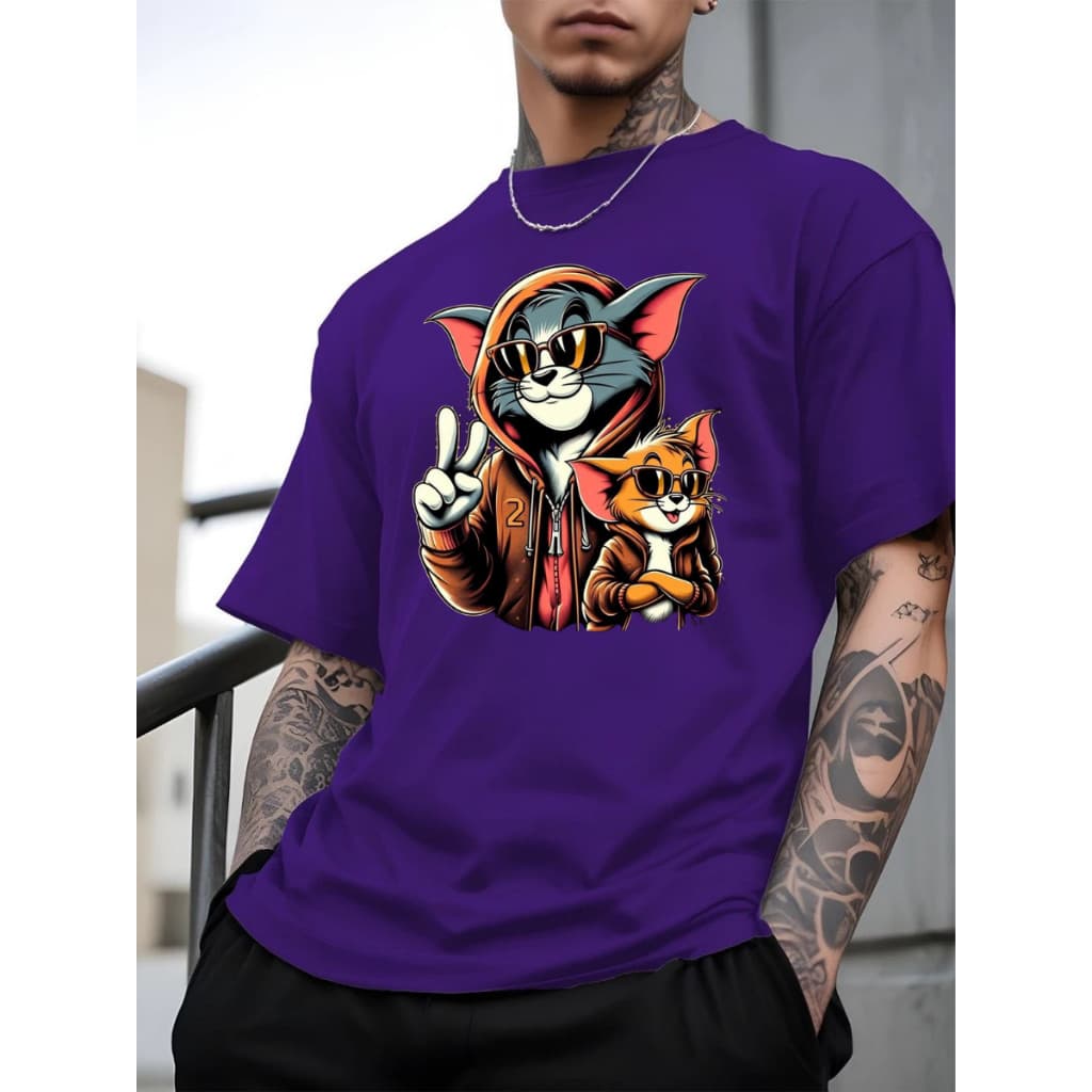 Camisa Masculina Basica Confortavel Desenho Ton e Jerry Varias Cores Para Dia A Dia