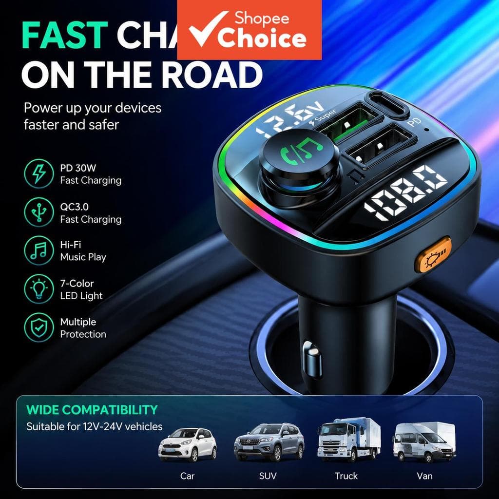 BLUETOOTH Transmissor Fm Carregador De Carro Handsfree Mp3 Player Adaptador De Carga Rápida USB