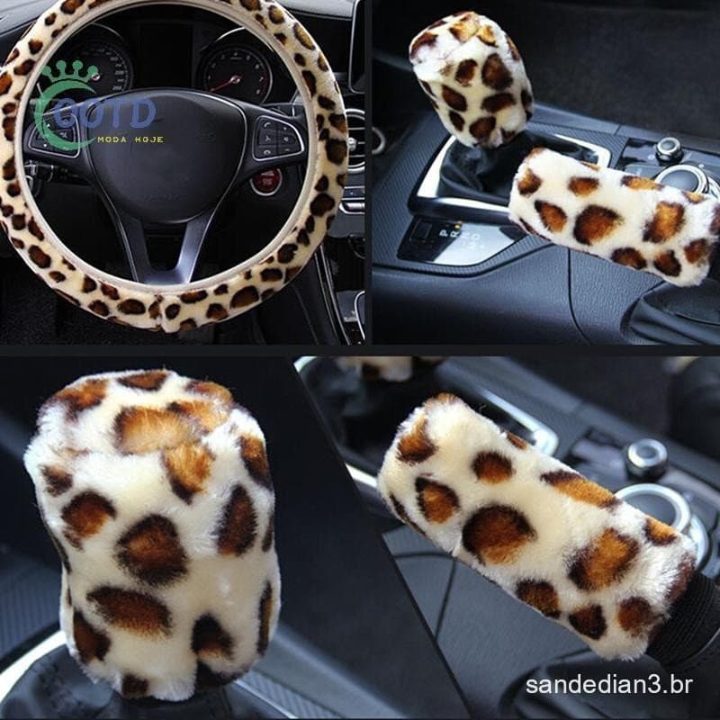 Moda Hoje 3 Pçs/Set Leopard Fluff Capa De Volante De Pelúcia Acessórios Para Carro De Inverno .