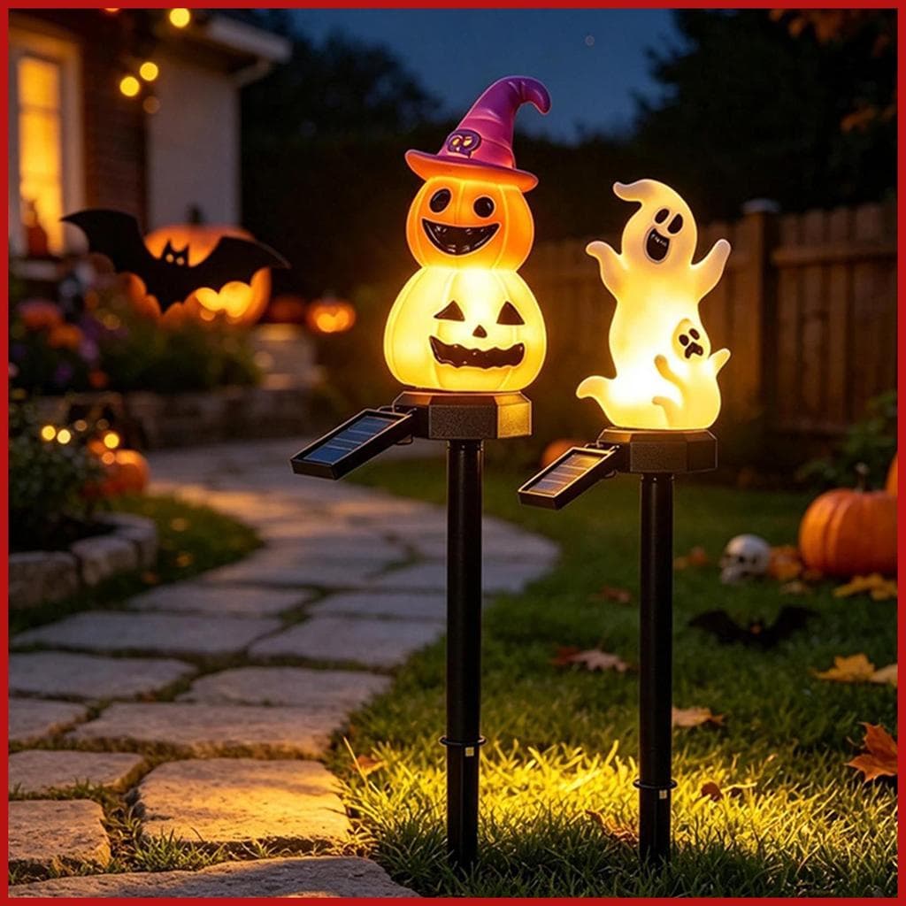 Halloween Luzes Solares Escultura Assustadora Decoração Ao Ar Livre Abóbora Fantasma Esqueleto Jardim Estaca Luz Para po