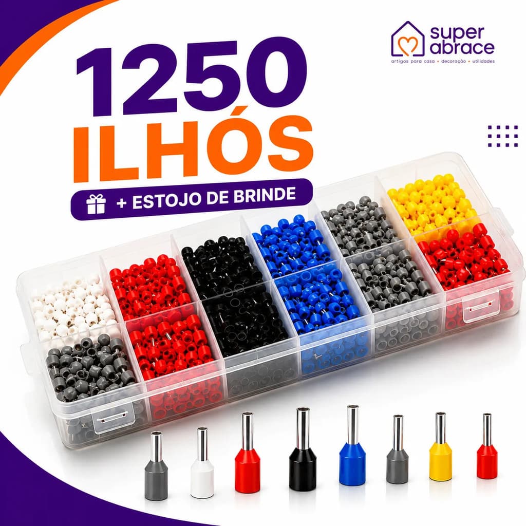 Kit Terminal Ilhós 1250 Peças Tubular Para Fios Elétricos