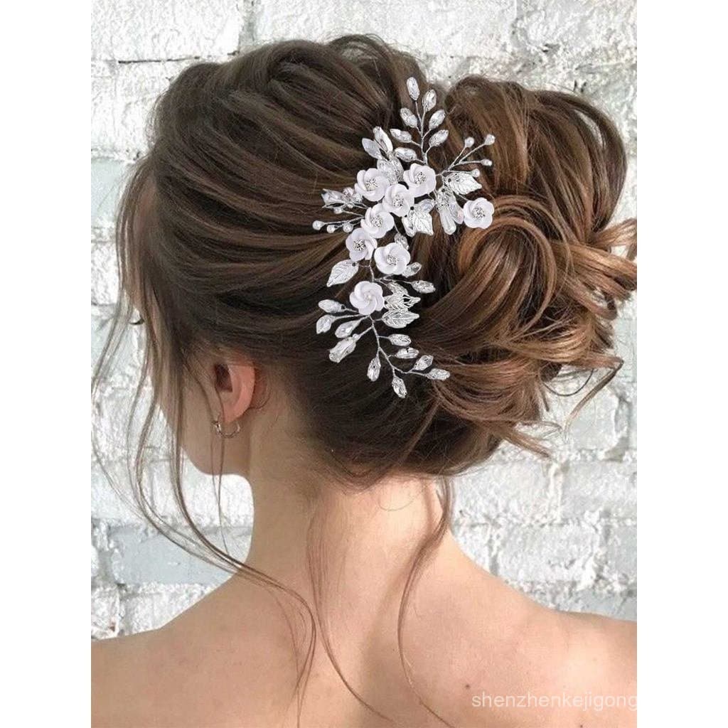 Tiara de Noiva com Flores e Strass para Casamento (Prata)