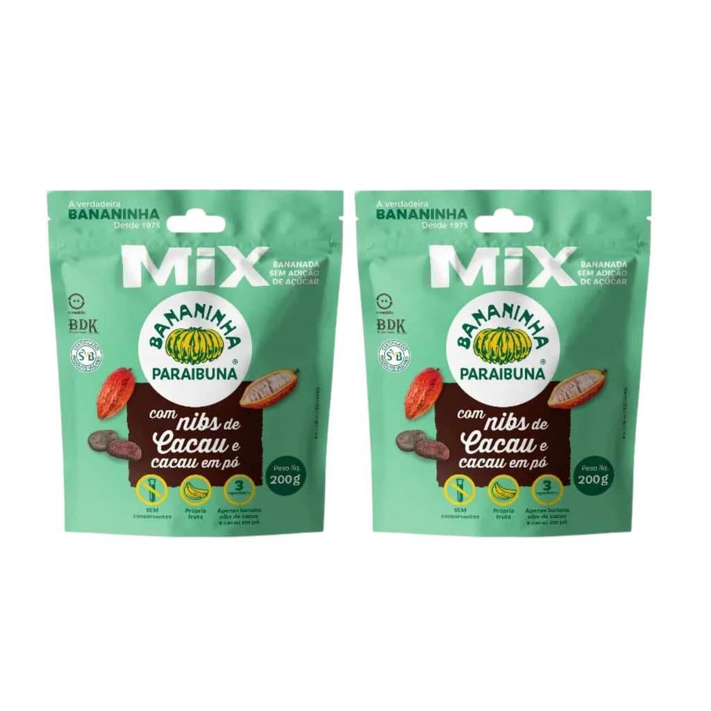 Kit Bananinha Mix Sem Açúcar Com Nibs De Cacau - Paraibuna 2 Unidades 200g