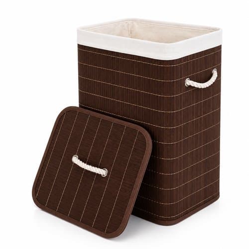 Cesto Organizador Bambu Com Tampa Alcas 70 Litros Grande Marrom