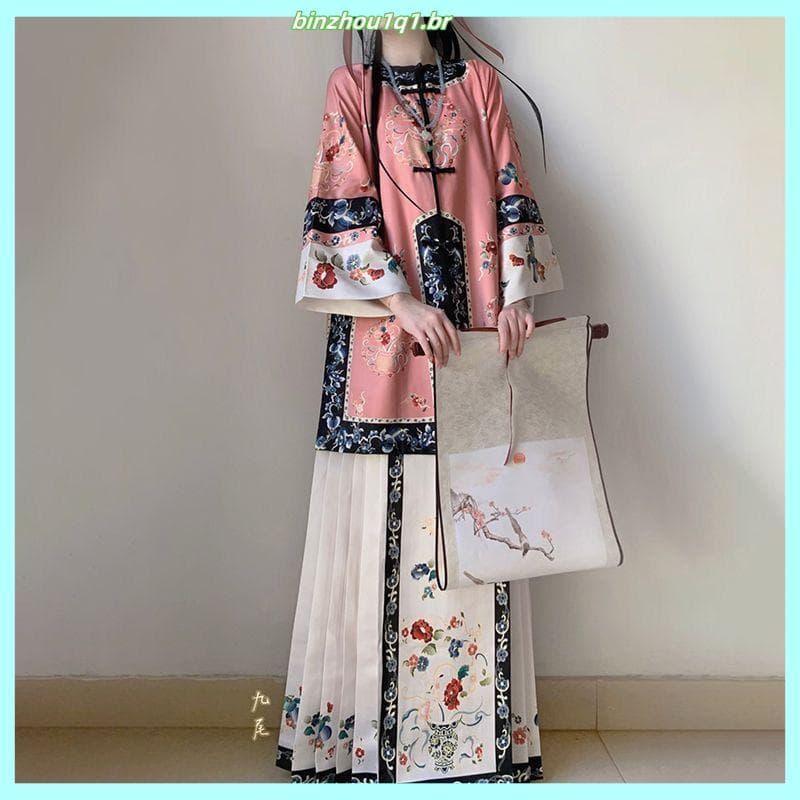 Huaxi Luomanman Qing Han Feminino Dinastia Qing Palácio Estilo Pescoço Redondo Princesa Estilo Nacional Impressão da Ind