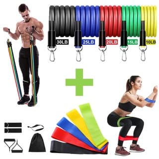 Kit Elástico Para Exercícios + 5 Mini Bands | Para Academia, Casa e Pilates | Exercícios Feminino e Masculino