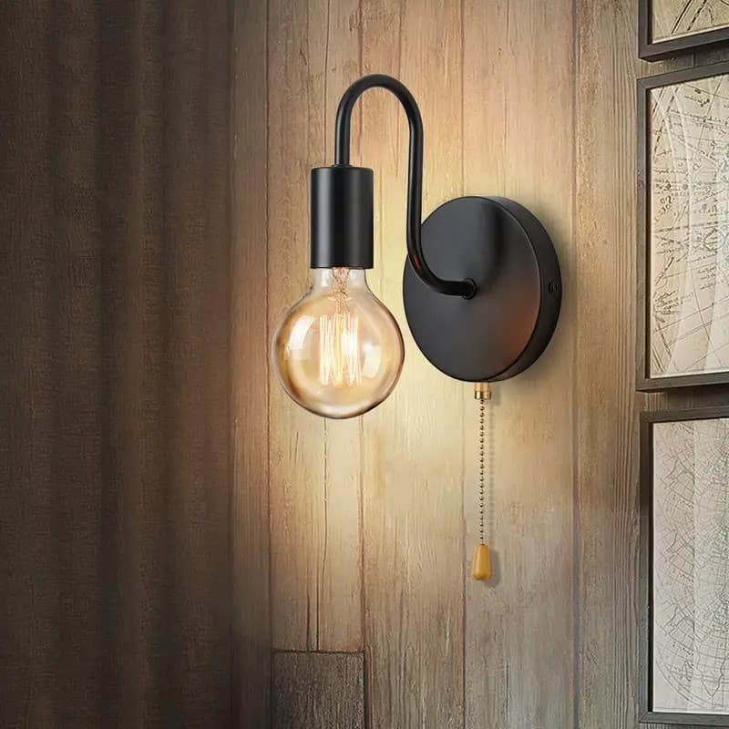 Luminária de Parede Industrial Nórdica em Ferro Preto E27 para Iluminação Interna, Luminária de Cabeceira, Banheiro, Qua