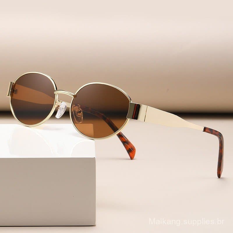 Novos óculos de sol femininos com armação oval em formato de olho de gato, em metal, elegantes e retro, com proteção UV,
