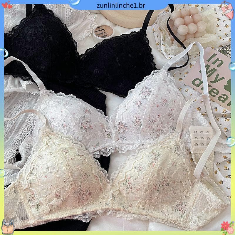 Retro doce Floral renda roupa interior feminina seios pequenos reunindo sem anéis de aço recebendo seios laterais Anti-f