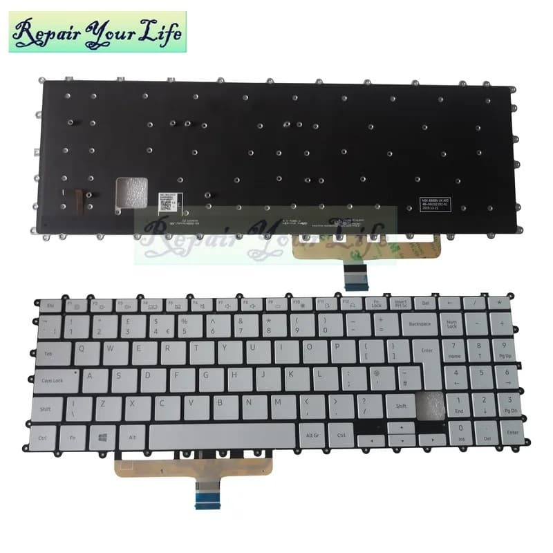 Teclado Retroiluminado KR Do Reino Unido Para Samsung Galaxy Book Flex NP950XCJ-X01 15.6 GB Britânico Coreano Prata Keyc