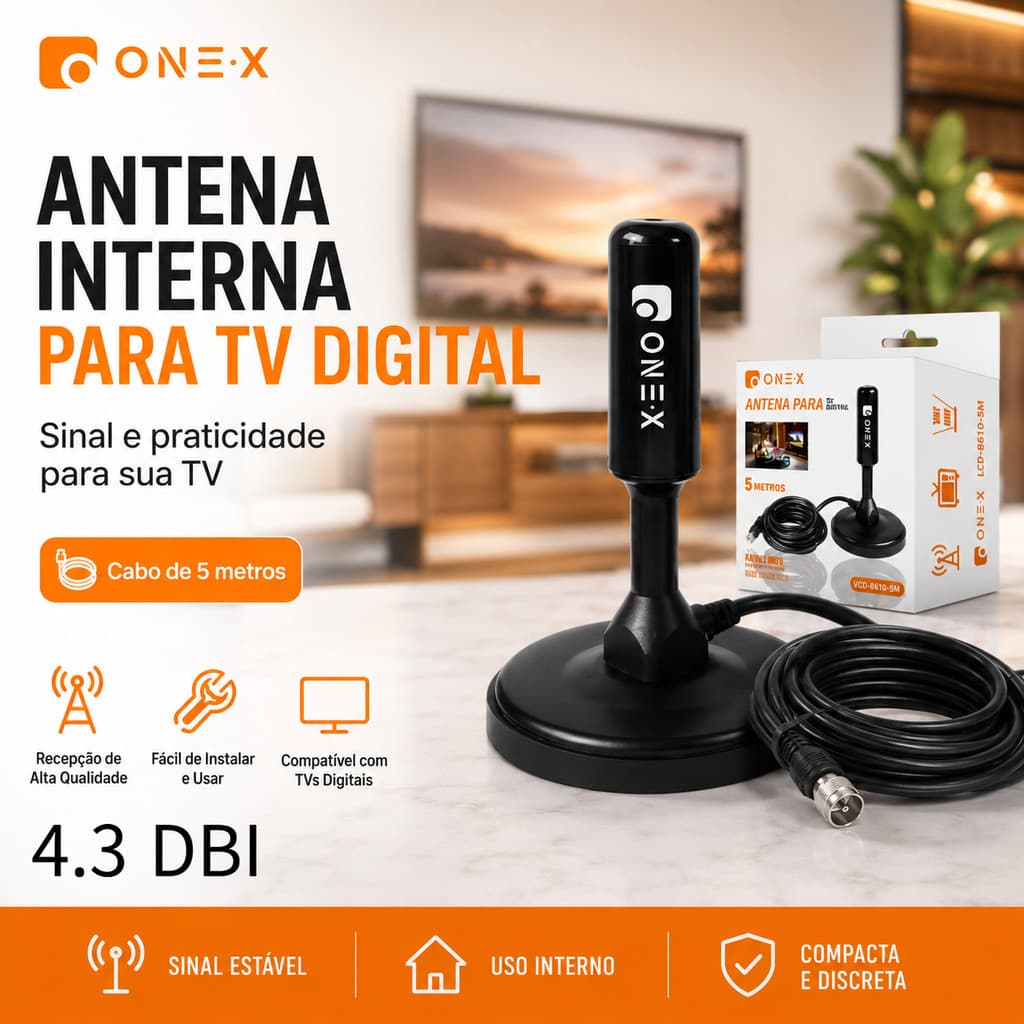 📺 Antena Digital TV UHF 470-862MHz | Ganho 4.3DB Cabo 5M Base Imã Sinal Forte 4K HDTV