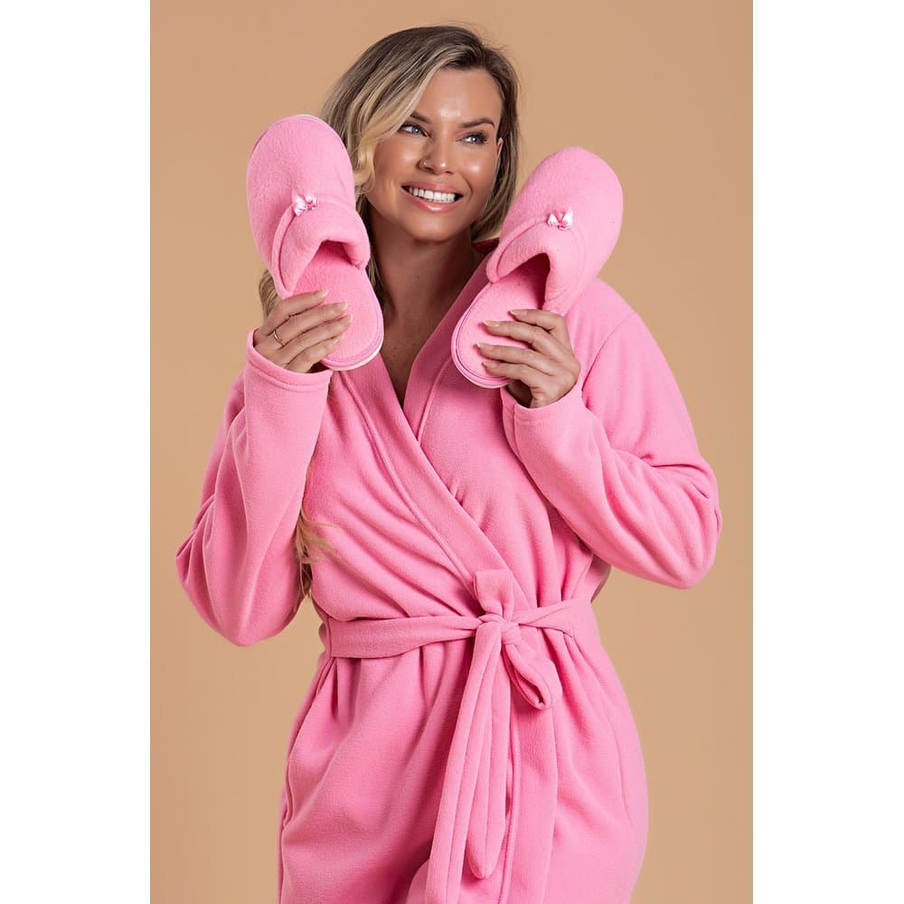 Kit Roupão Inverno Adulto Feminino Soft Peluciado Rosa Chiclete + Pantufa Feminino Confortável Soft Rosa Chiclete