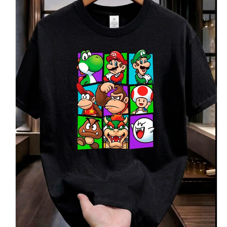 Camiseta Super Mario Bros Personagens Retro Geek Algodão Premium Unissex 100% Algodão