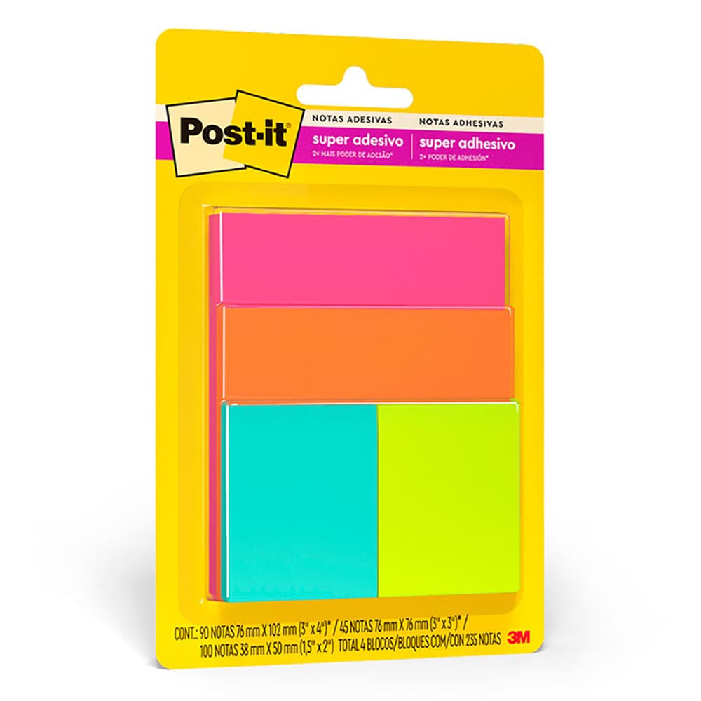 Bloco de notas super adesivas Post-it cascata 4 blocos misto 45 folhas 3M