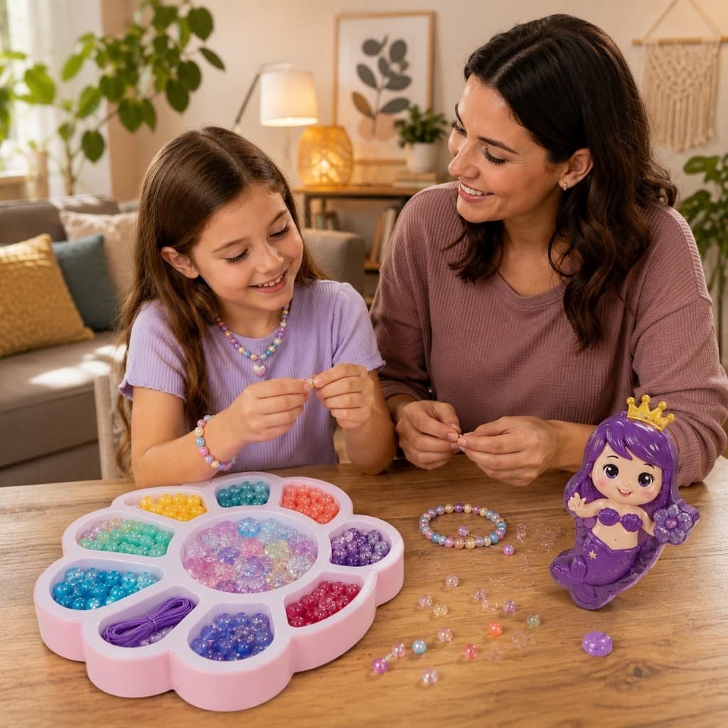 Kit Miçangas Infantil Tema Sereia Criança Pingente Corrente Anel Bijuterias Fazer Colar Bracelete