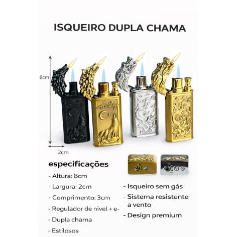 🔥 Isqueiro Maçarico Dupla Chama Recarregável (Sem Gás) capa