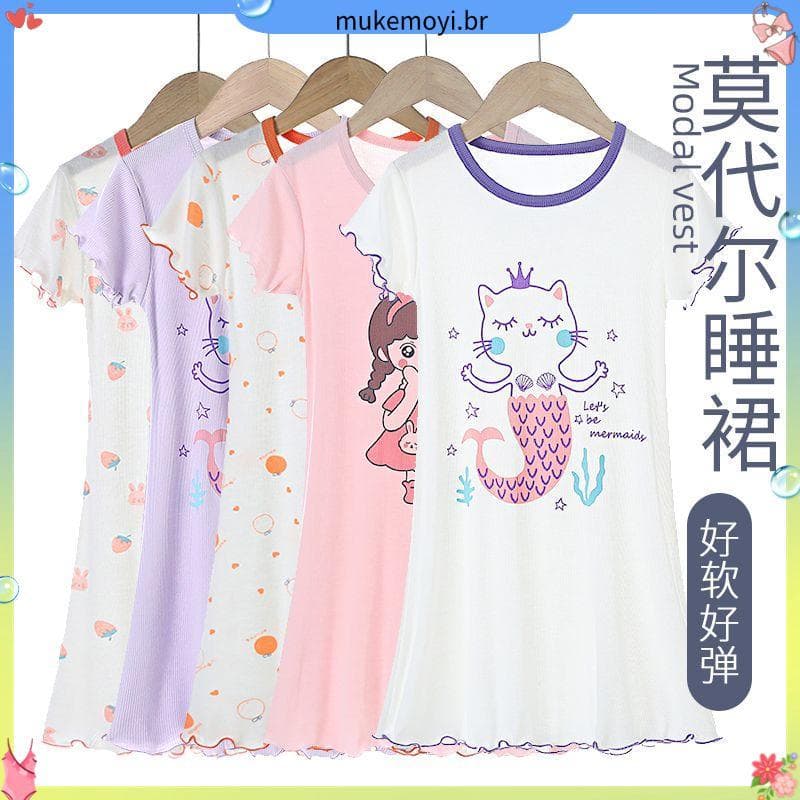 7944 pessoas elogios verão meninas Modal camisola crianças fino manga curta pijamas de seda gelo meninas médio grande cr