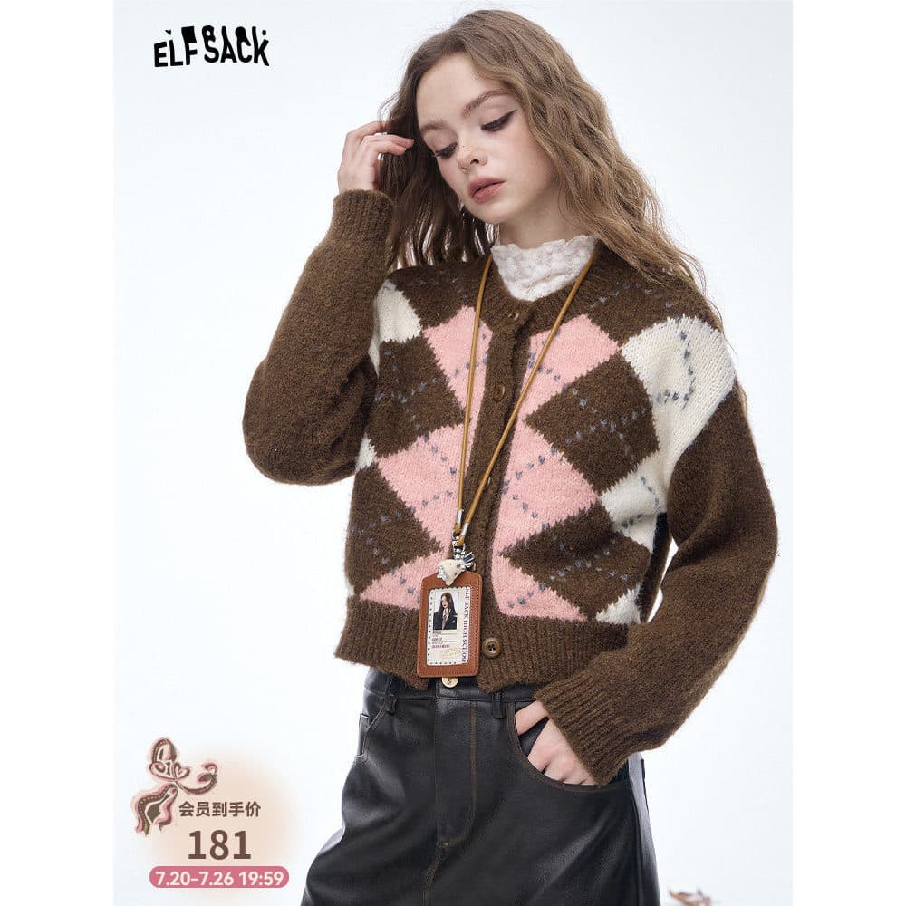 Bolso de fadas Retro diamante retalhos Cardigan camisola feminina 2026 primavera novo estilo estilo velho dinheiro estil