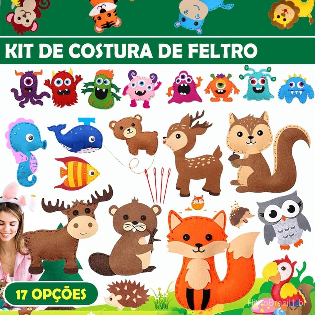 5/6/8/10/11/12/14pcs Kit De Costura De Feltro Para Habilidades Motoras Finas Animais De Bricolagem Crianças De 3-12 Anos