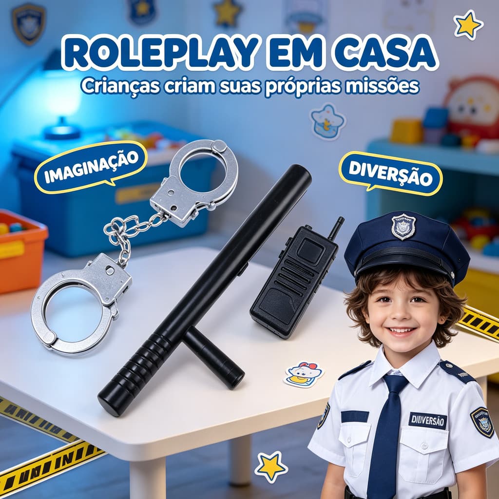 Kit Acessórios de Policial Algema + Cacetete T + Rádio Brinquedo / Material Plástico Seguro para Role Play