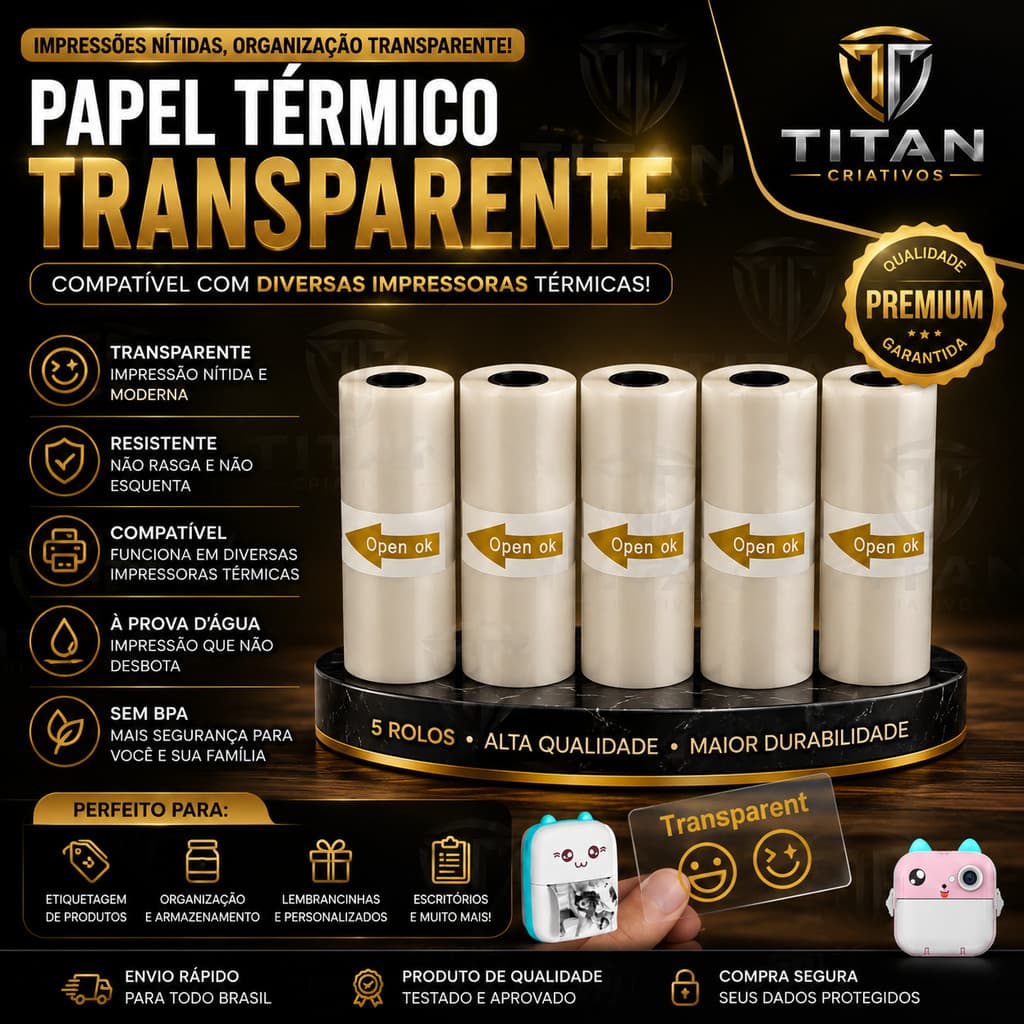 Etiqueta Térmica Adesiva Transparente Rolo 57mm Bobina Para Mini Impressora Portátil