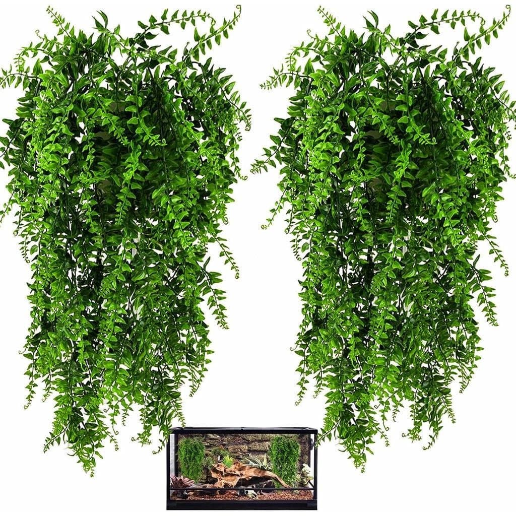 HERCOCCI 2 Pacotes de Plantas para Répteis, Plantas Suspensas para Terrários, Folhas Artificiais, Decorações de Habitat