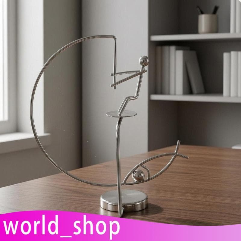 [World_shop] Escultura De Equilíbrio De Mesa Moderna Abstrata Pescador Arte Em Metal Para Decoração De Casa