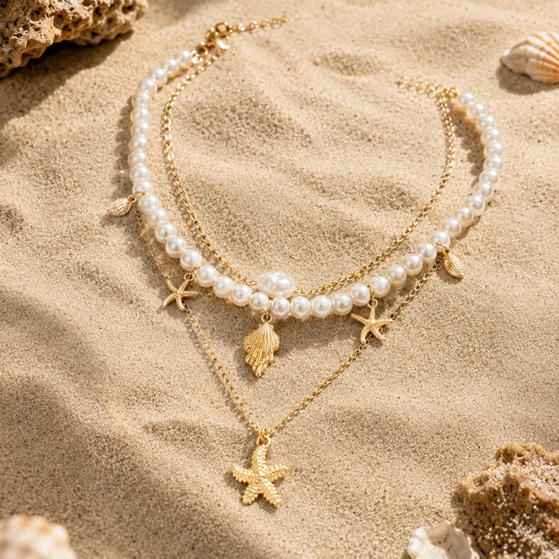 Colar Triplo de Sereia - Luxo Leve, Perfeito para Looks de Praia