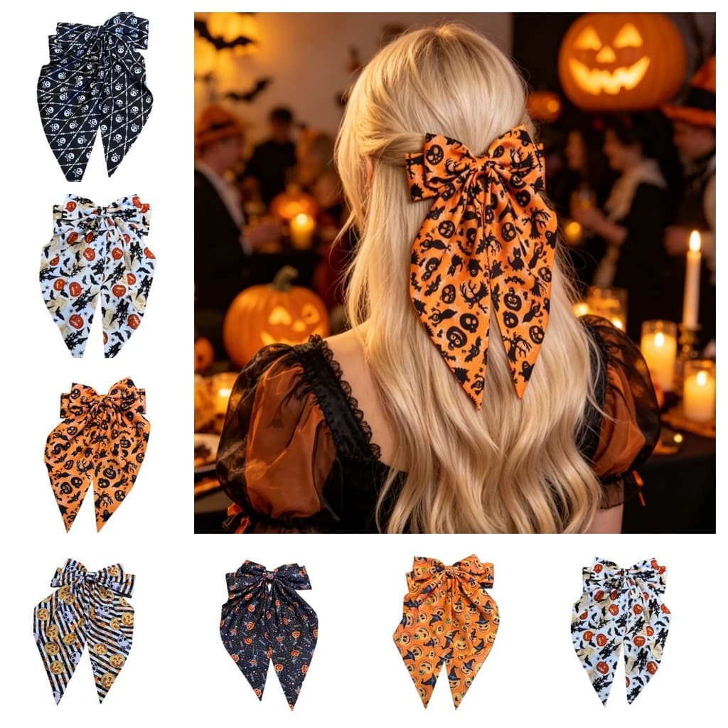 [Estoque pronto] Halloween abóbora arco primavera clipe estilo escuro engraçado fantasma morcego estilo grampo de cabelo
