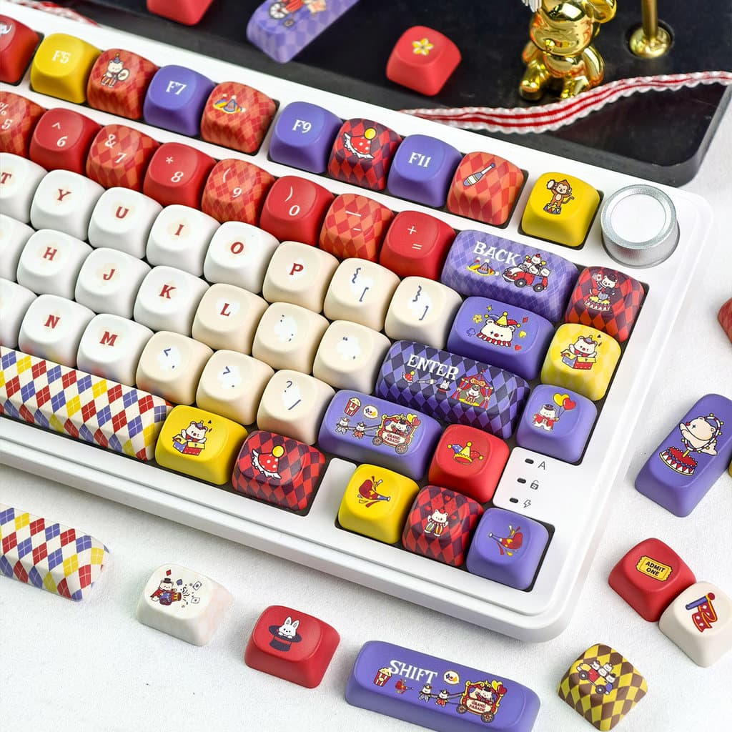 EN/TH/KR/Zhuyinmaimooo Circus Bear Keycap MOA/Cherry Profile 120 Teclas PBT Sublimação De Tinta Aula F75 Cute Cartoon Co