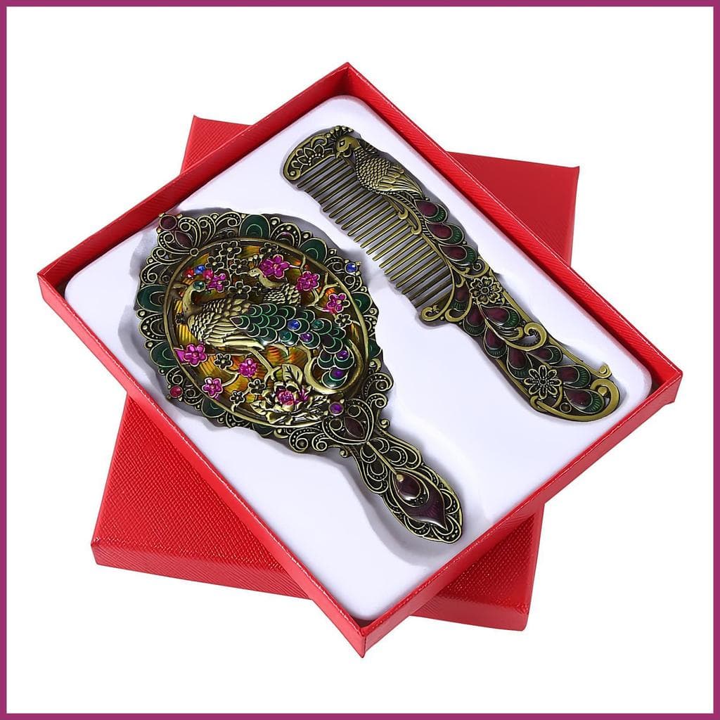 Conjunto De Espelho E Pente Portátil Retrô Clássico Compacto Acessório De Vaidade Vintage Para Quarto Dormitório haruamy