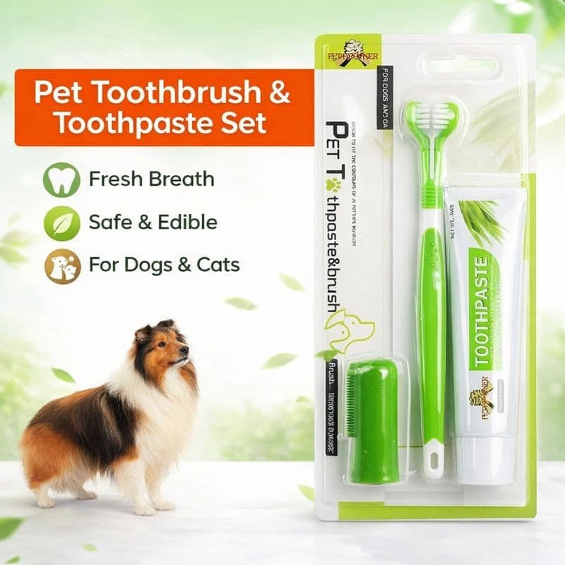 Conjunto de Escova de Dentes para Animais de Estimação com Pasta de Dente para Cães e Gatos, Cuidados Dentais