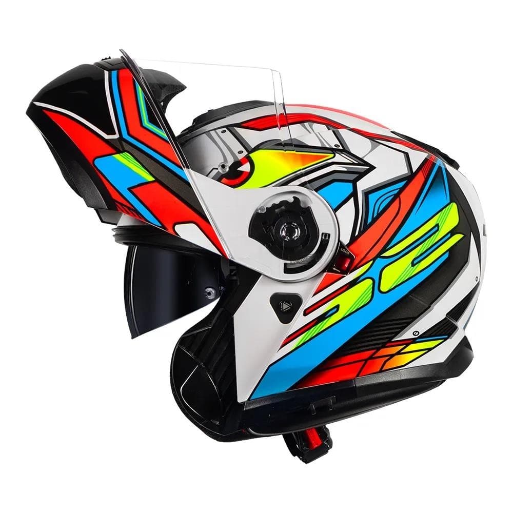 Capacete Moto Robocop Escamoteável LS2 FF908 Strobe 2 Xdron Neon Orange Articulado Com Óculos