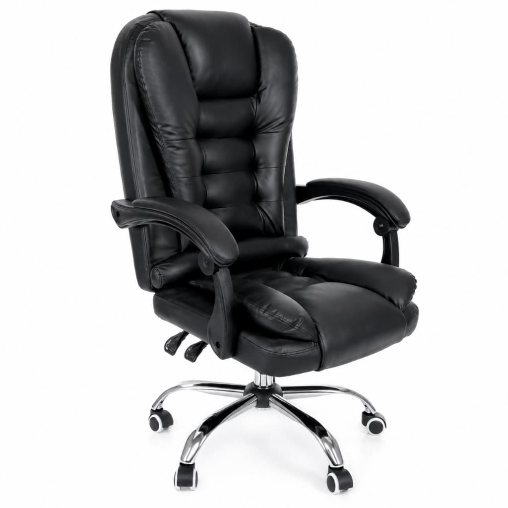 Cadeira Presidente Ergonômica Executiva Preta Giratória Reclinável Base Cromada Conforto Premium