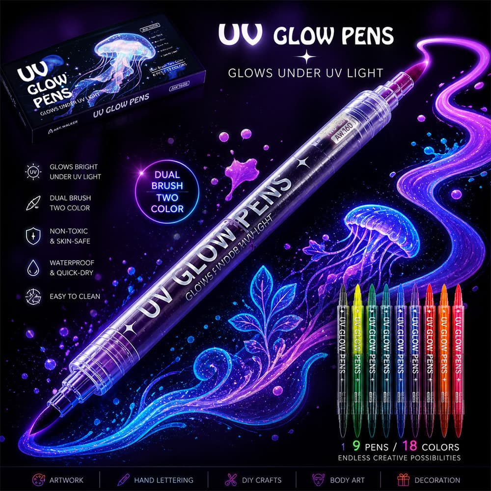 Caneta de pintura corporal uv de duas cabeças, duas cores, caneta de tatuagem temporária, marcador de suporte, lavável,