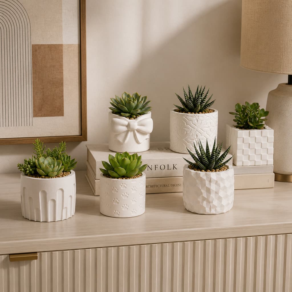 Vasos de Plantas em Gesso para Suculentas Vaso Decorativo em Gesso para e Cactos Decoração Sala - Envio Rápido