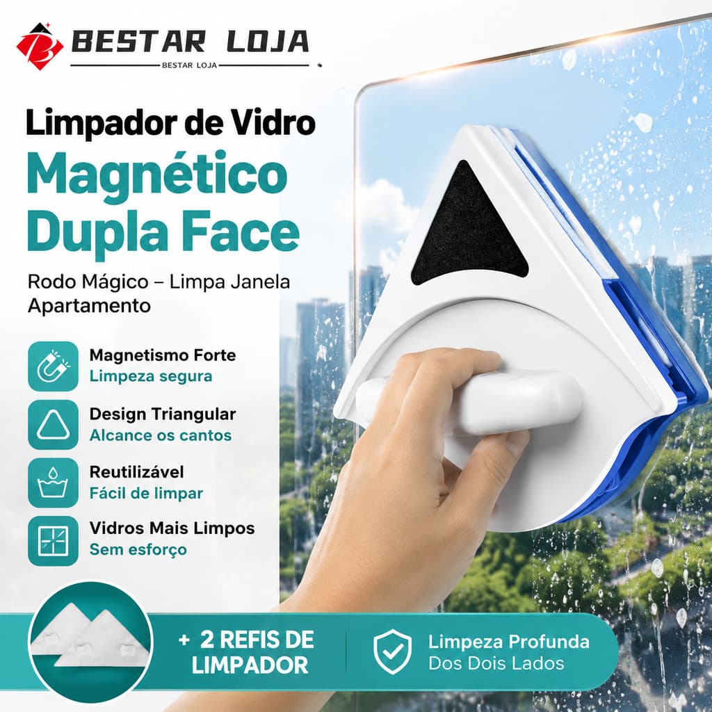 BESTAR Limpador De Vidro Magnetico Dupla Face Rodo Magico Limpa Janela Apartamento