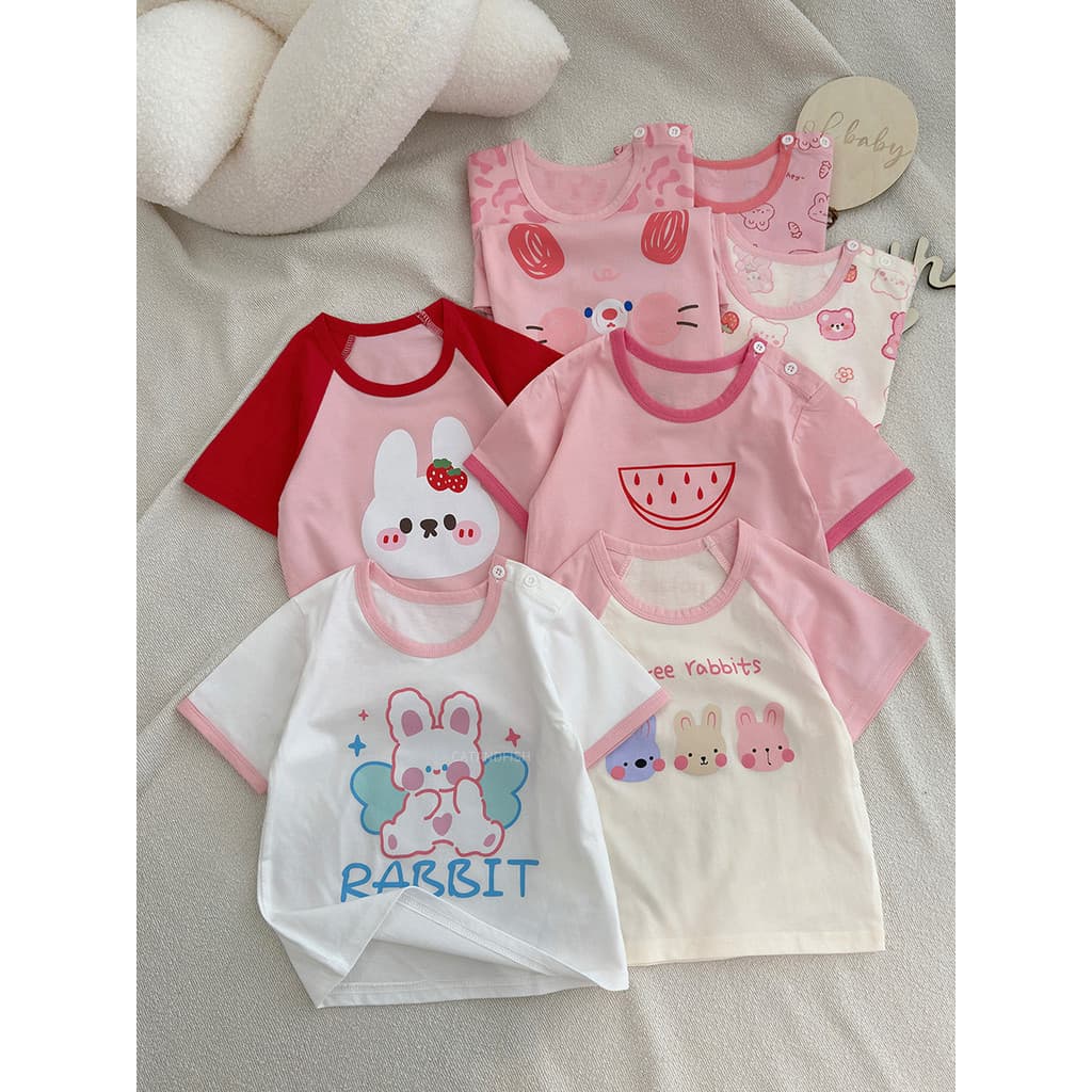 Feminino bebê dos desenhos animados camiseta de manga curta pequenas crianças puro algodão All-Match meia manga roupas d