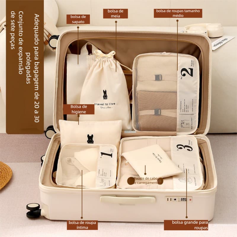 Conjunto de armazenamento portátil para classificação de roupas de viagem
