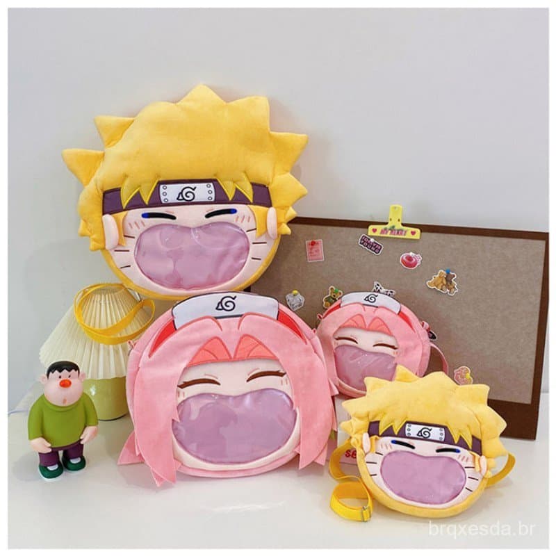 JAMXUN Kawaii Uzumaki Naruto Plushie Itabag Haruno Sakura Mochila Criativa Dos Desenhos Animados Boca Grande Cos Saco Do