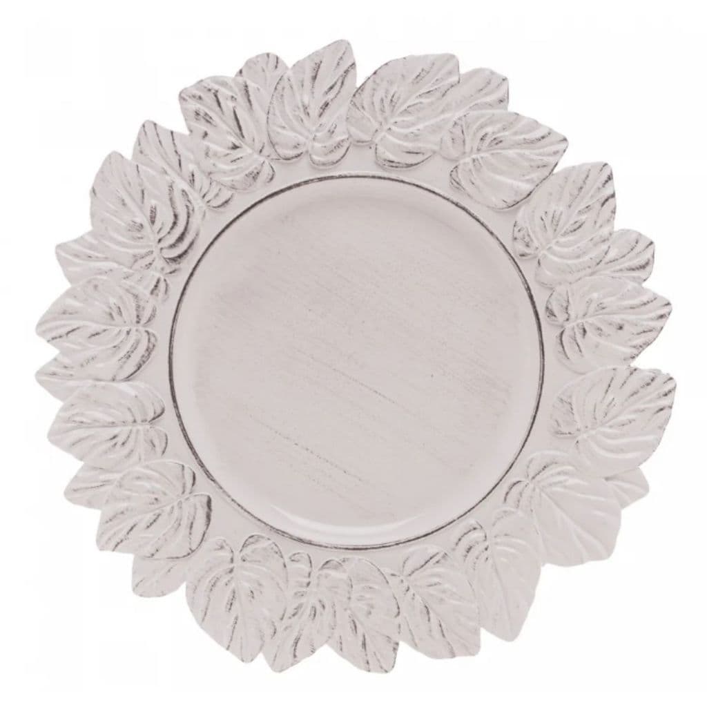 SOUSPLA DE PLASTICO PATINADO GARDEN LEAF BRANCO 35CM LYOR