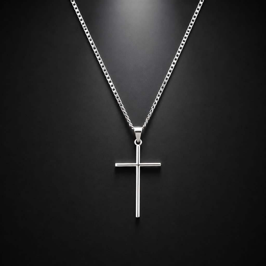 Colar Masculino com Cruz em Aço Inoxidável Veneziano, Pingente de 60 cm, Estilo Casual Relíquia