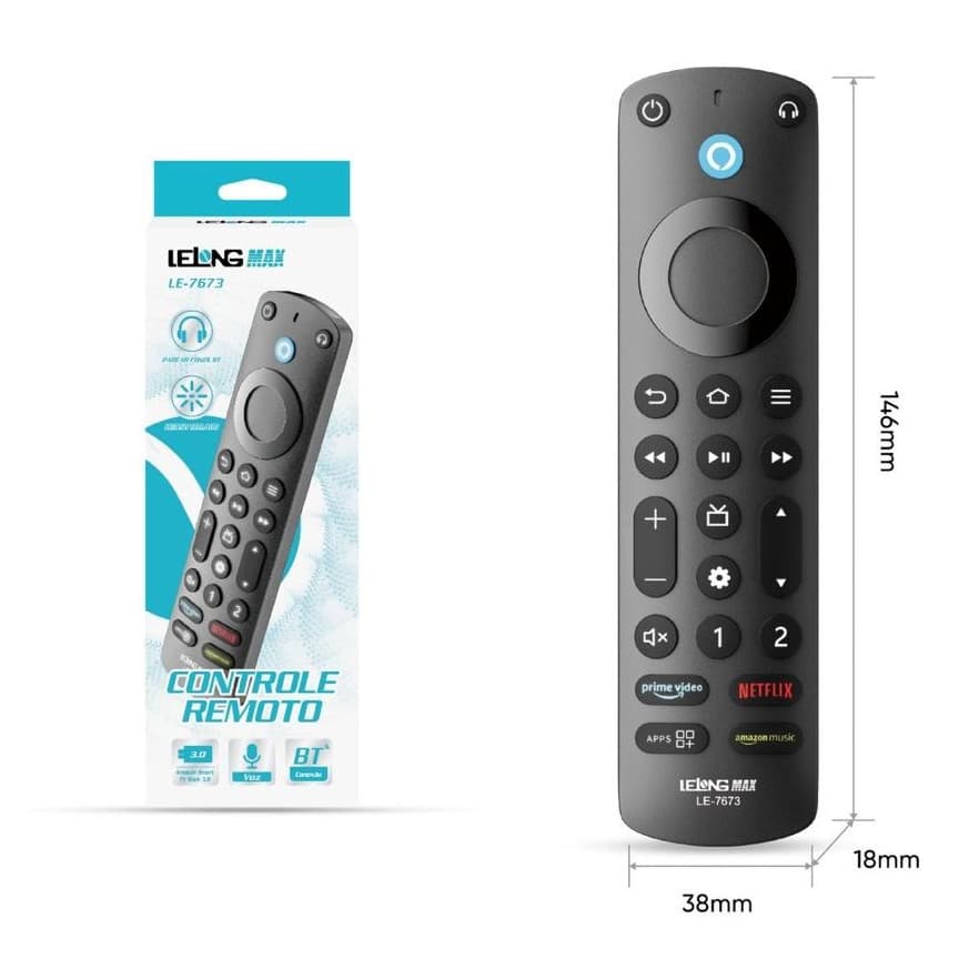Controle Remoto Alexa Para Fire TV Pro Fire TV Cube e Fire TV Stick 2ª e 3ª Geração Teclado Iluminado