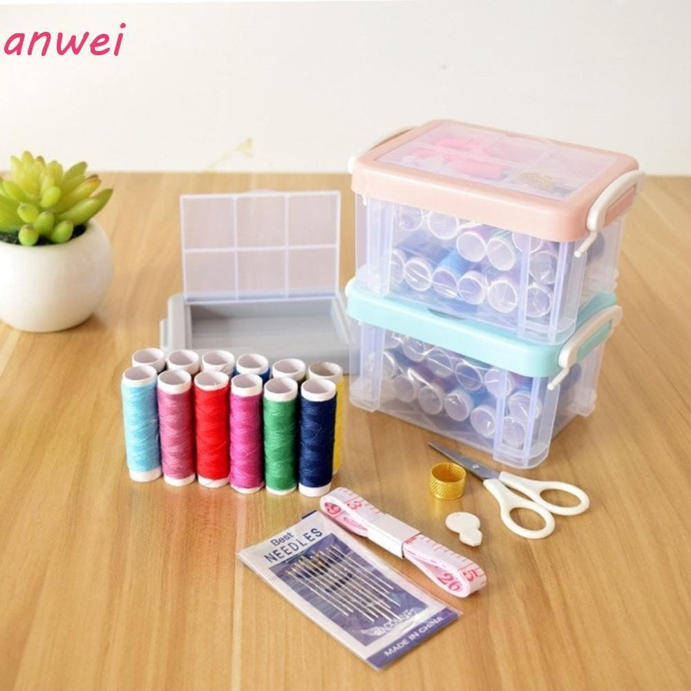 ANWEI 18pcs Caixa De Bordado , Kit De Ferramentas De Costura DIY De Três Camadas , Linha De Agulha Portátil De Grande Ca