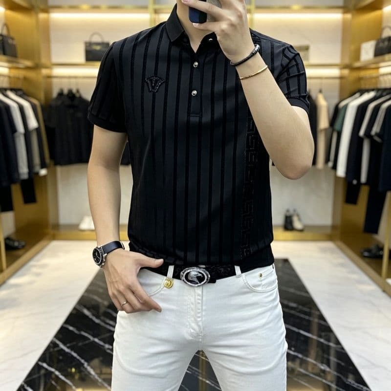 2026 masculino verão novo estilo camisa polo europeia quente diamante negócios moda na moda All-Match magro-ajuste lapel