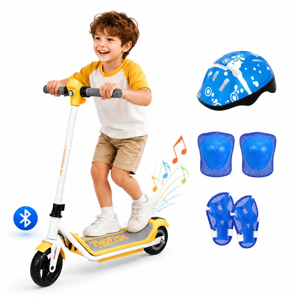 Patinete Infantil Elétrico para Criança 2 Rodas 110W Até 60kg Luz Frontal Música Bluetooth Freio Eletrônico Azul 14km/h