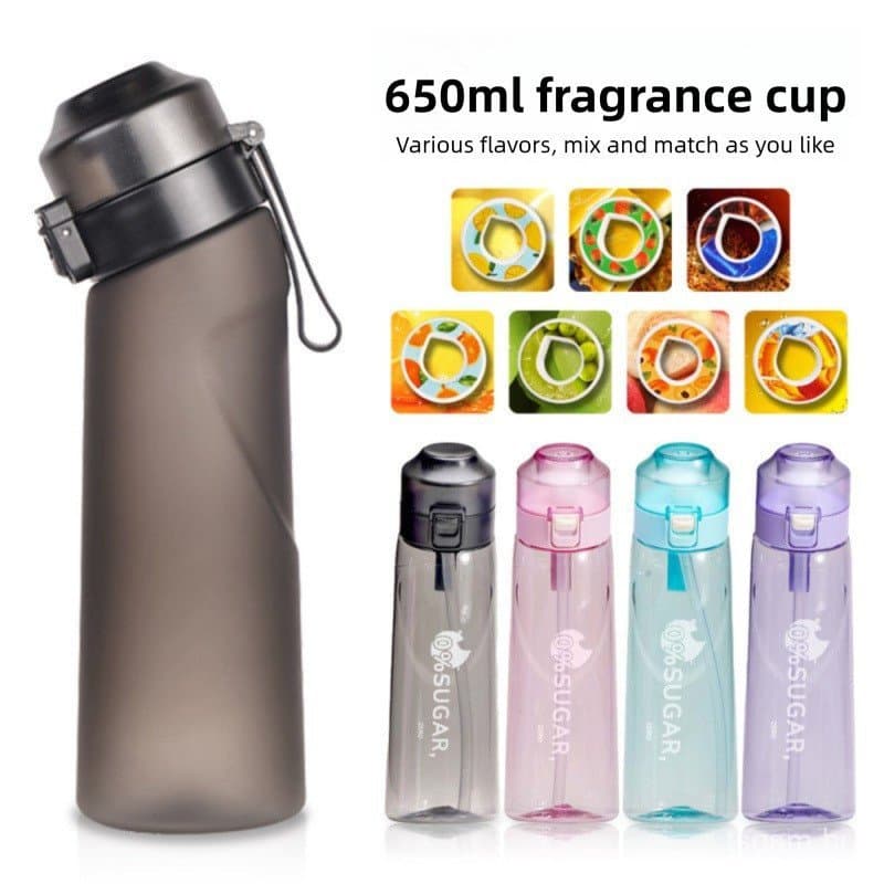 Garrafa de água com sabor de frutas Joyfit, copo com aroma de frutas, gargalo inclinado, 650ml, fragrância, esportes ao