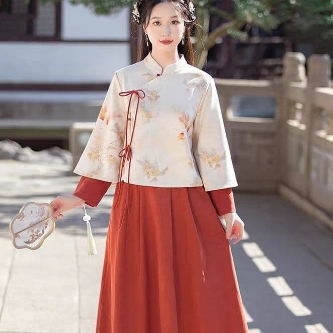 [Novo produto] Novo estilo chinês estilo chinês melhorado República da China Hanfu terno outono inverno estilo dois conj