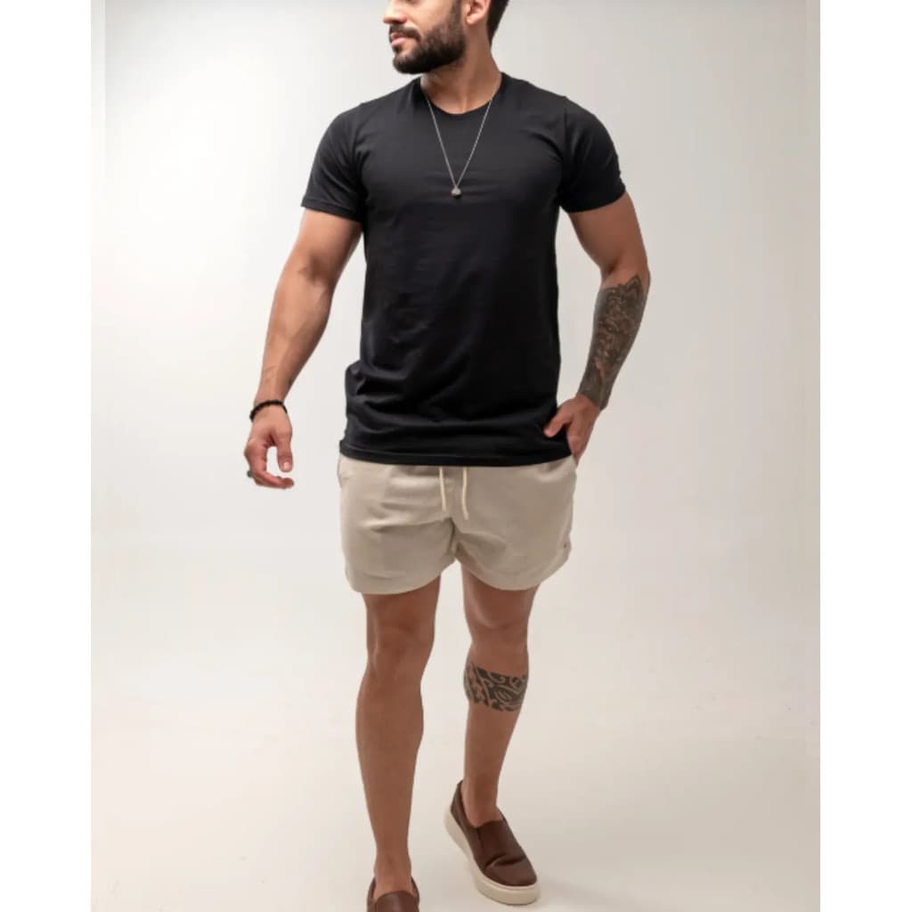 Shorts de Linho Bermuda Masculina Casual Praia Promoção